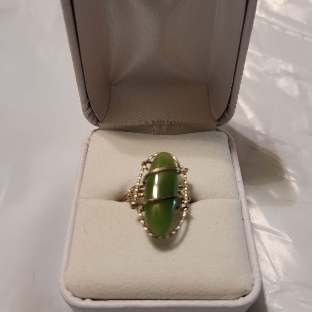 Jade and Silver Wire Wrapped Ring